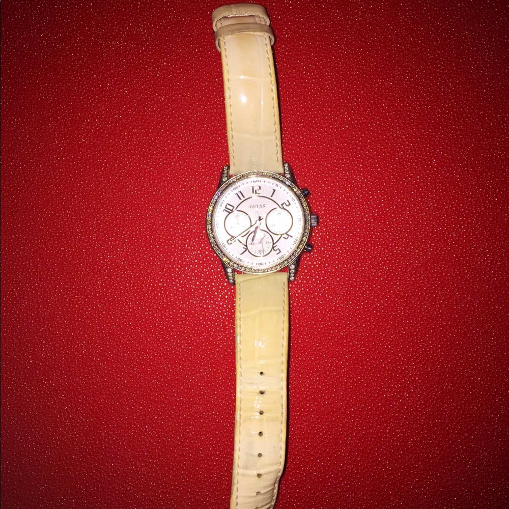 Guess white/cream watch with rhinestones